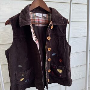 Brown Corduroy Vest with Colorful Embroidery